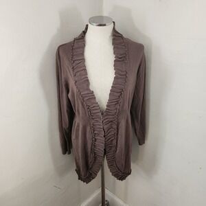 Valerie Stevens‎ Brown Ruffle Cardigan Women's Size Large